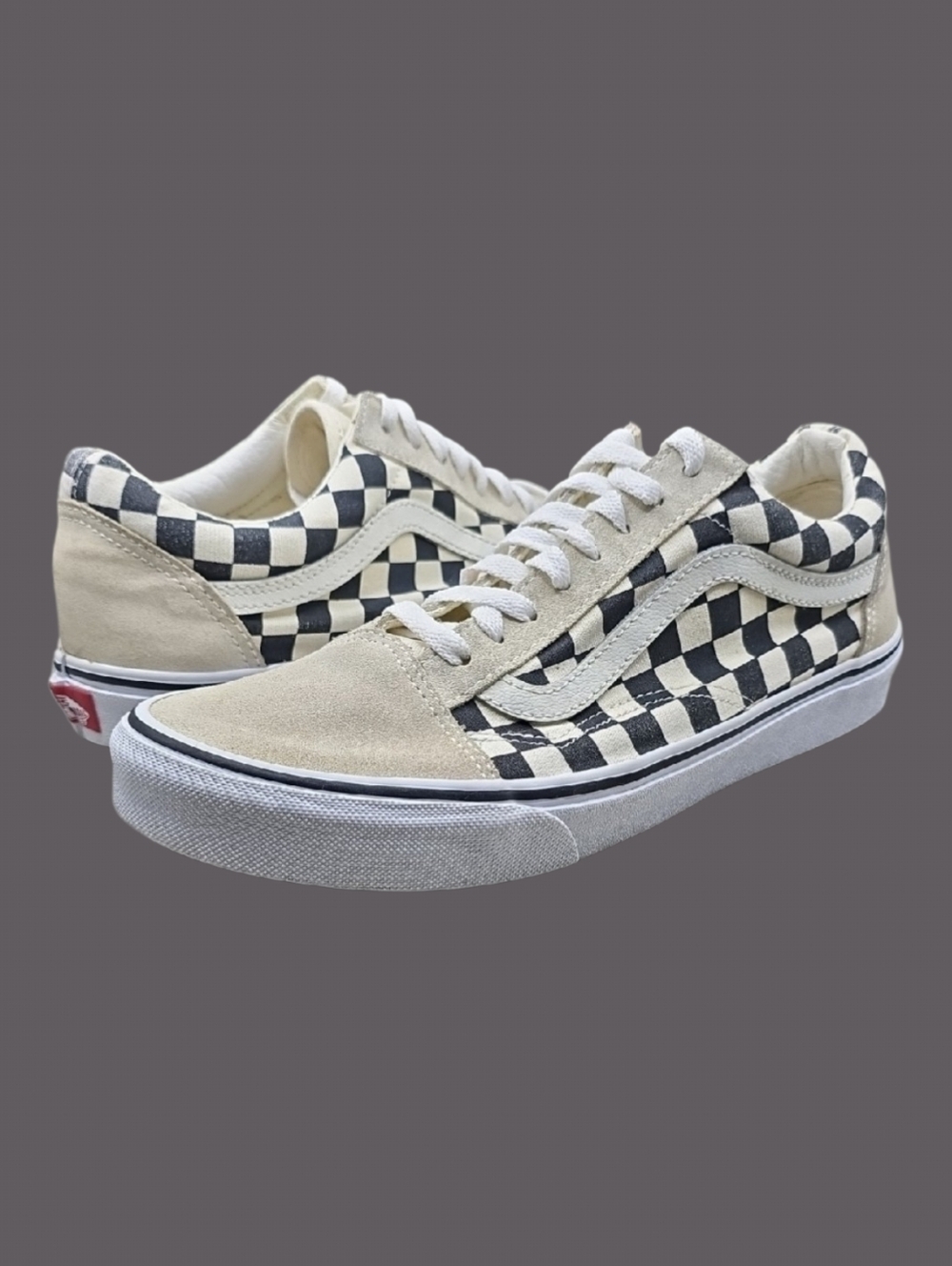 Vans Old Skool Sneakers W-10.5 M-9 Beige/Black Check Low-Top Skater Classic